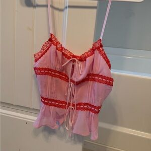 Urban Outfitters Pink and Red Lace Trim Cami Top